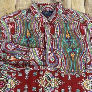 Polo Ralph Lauren Silk Paisley Shirt Vintage Mens XL